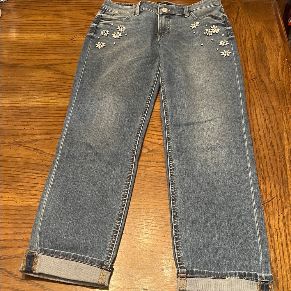 Talbots 5 pocket ankle jeans with‎ rhinestone detail, size 4